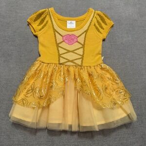 Disney Princess Belle Yellow Sweater Dress Tulle Skirt Rose Gold Glitter 18M